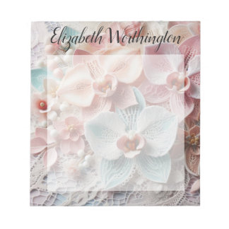 Monogramm-Spitze floral rosa pastellfarbene Orchid Notizblock