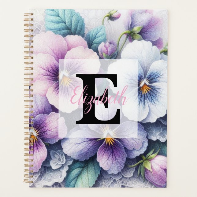 Monogramm-Spitze floral rosa violette Stiefmütterc Planer (Vorderseite)
