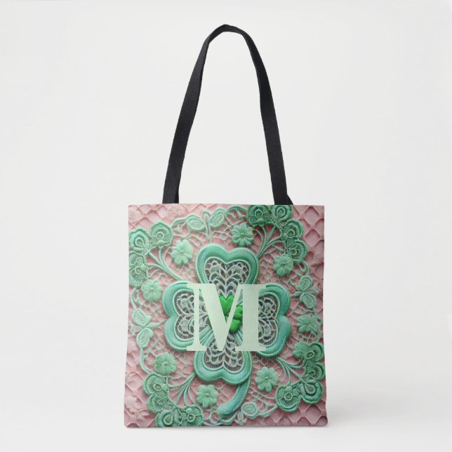Monogramm-Spitze grüner Kleeblatt St. Patrick's Da Tasche (Vorderseite)
