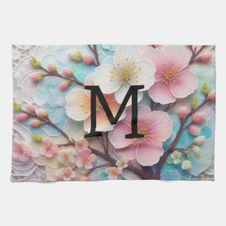 Monogramm-Spitze rosa floral pastellfarbene Kirsch Geschirrtuch