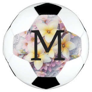 Monogramm-Spitze rosa und gelbe Frühlingsblumen Fußball