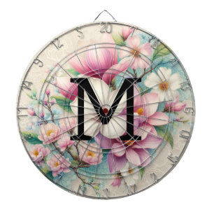 Monogramm-Spitze rosa violette Magnolienblüten Dartscheibe