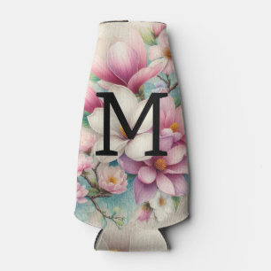 Monogramm-Spitze rosa violette Magnolienblüten  Flaschenkühler