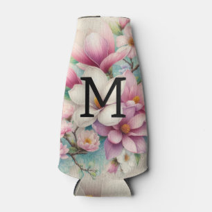 Monogramm-Spitze rosa violette Magnolienblüten  Flaschenkühler