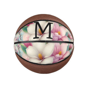 Monogramm-Spitze rosa violette Magnolienblüten Mini Basketball
