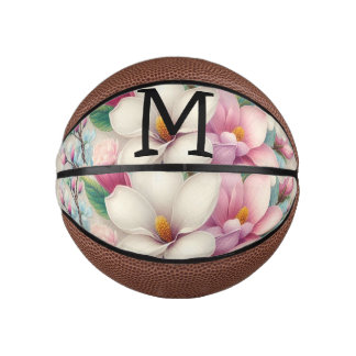 Monogramm-Spitze rosa violette Magnolienblüten Mini Basketball