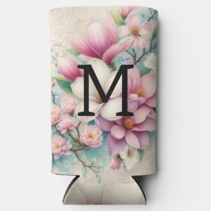 Monogramm-Spitze rosa violette Magnolienblüten Selters Dosenkühler