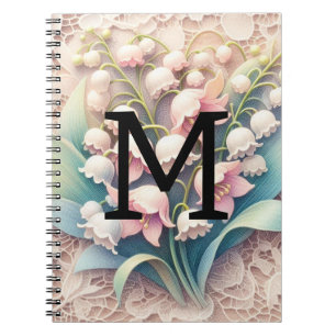 Monogramm-Spitze weiße Maiglöckchen-Blumen  Notizblock