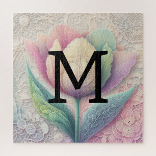 Monogramm Spitzen Blütenrosa lila blaue Tulpenlipp
