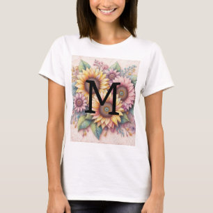 Monogramm Spitzen Floralrosa Gelb-Orangenblüten T-Shirt