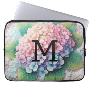 Monogramm Spitzen-Pink-Purpur Hydrangea-Blume Laptopschutzhülle
