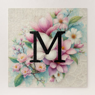 Monogramm Spitzen rosa lila Magnolien Blume