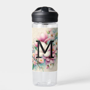 Monogramm Spitzen rosa lila Magnolien Blume Trinkflasche