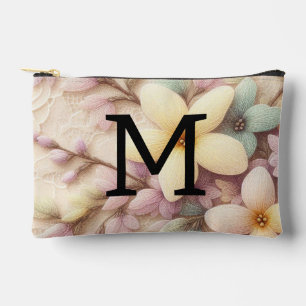 Monogramm Spitzen rosa und gelbe Frühlingsblumen Zubehörtasche