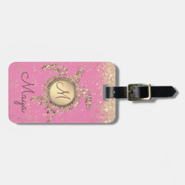 Monogramm-Stangen für Schildkröten auf rosa Gepäck Gepäckanhänger