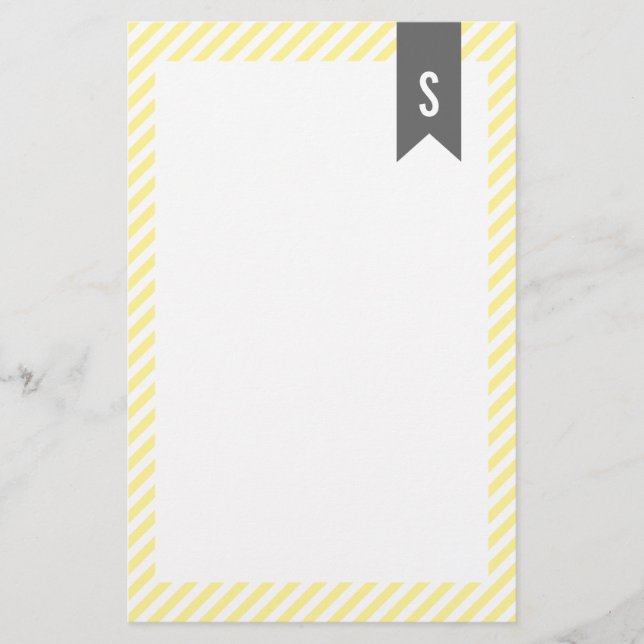 Monogramm-Stationierung aus gelben Streifen Briefpapier (Vorderseite)