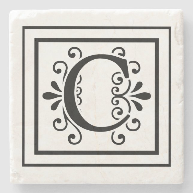 Monogramm-Stein-Untersetzer des Buchstabe-C Steinuntersetzer (Vorderseite)