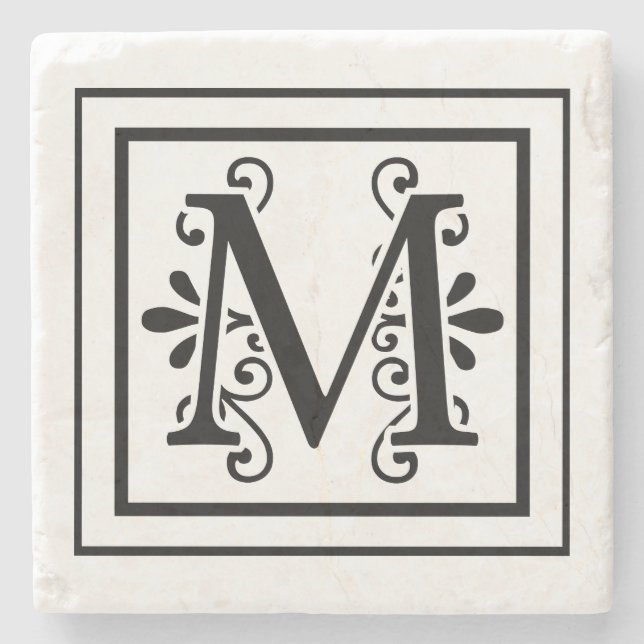 Monogramm-Stein-Untersetzer des Buchstabe-M Steinuntersetzer (Vorderseite)