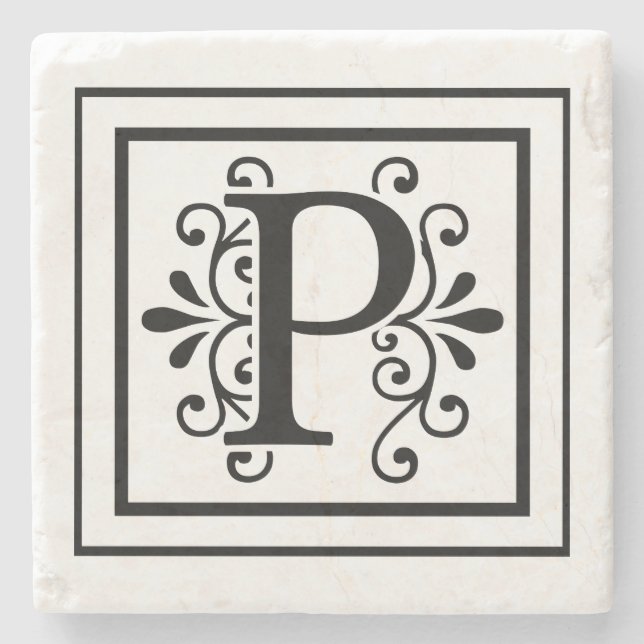 Monogramm-Stein-Untersetzer des Buchstabe-P Steinuntersetzer (Vorderseite)