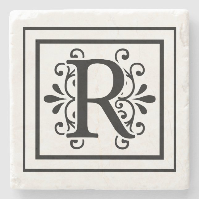 Monogramm-Stein-Untersetzer des Buchstabe-R Steinuntersetzer (Vorderseite)