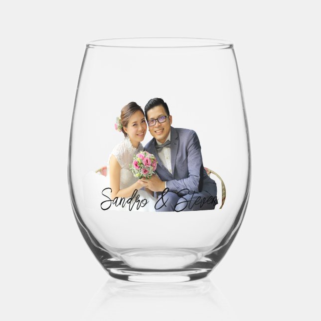Monogramm Stemless Foto Weinglas Ohne Stiel (Vorderseite)