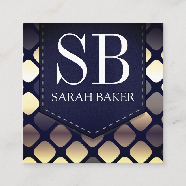 Monogramm Stickerleder | Luxury Geometric Quadratische Visitenkarte (Vorderseite)