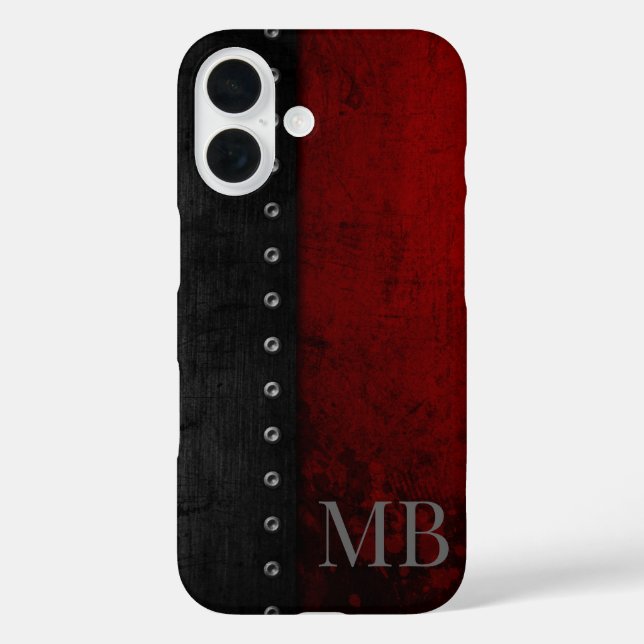 Monogramm stilvoll rustikal rot Grunge iPhone 16 Hülle (Rückseite)