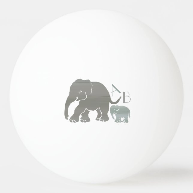 Monogramm Stilvolle Graue und lebende Elefanten Tischtennisball (Vorderseite)