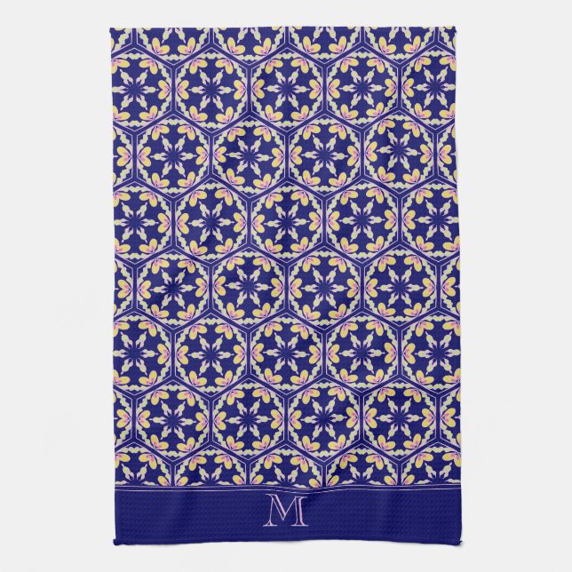 Monogramm-stilvolles Indigo-spanische Geschirrtuch (Vertikal)