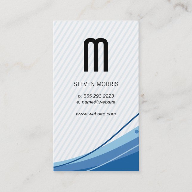 Monogramm | Streifen | Blue Wave Visitenkarte (Vorderseite)