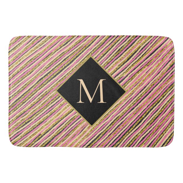 Monogramm-Streifen für modernen Gold-Glitzer Badematte (Vorderseite)