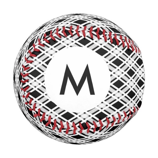 Monogramm Streifen Kariertes Muster Baseball (Vorderseite Links)
