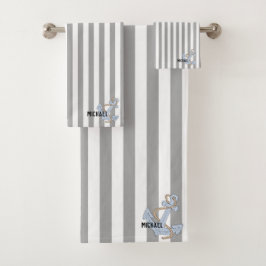 Monogramm Streifen mit niedlichem Ankergrau Badhandtuch Set