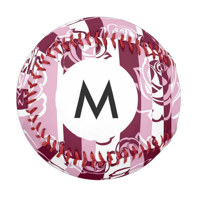 Monogramm Streifen mit Rose Baseball (Vorderseite Links)