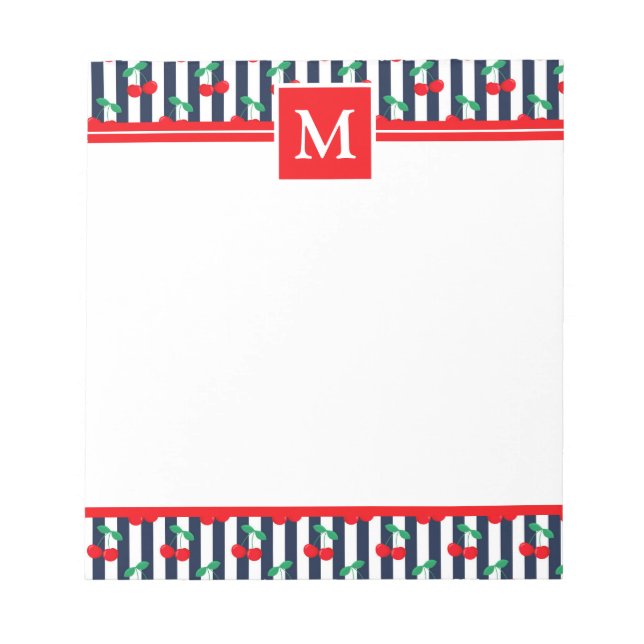 Monogramm "Summer Light Blue & Red Cherries" Notizblock (Vorderseite)