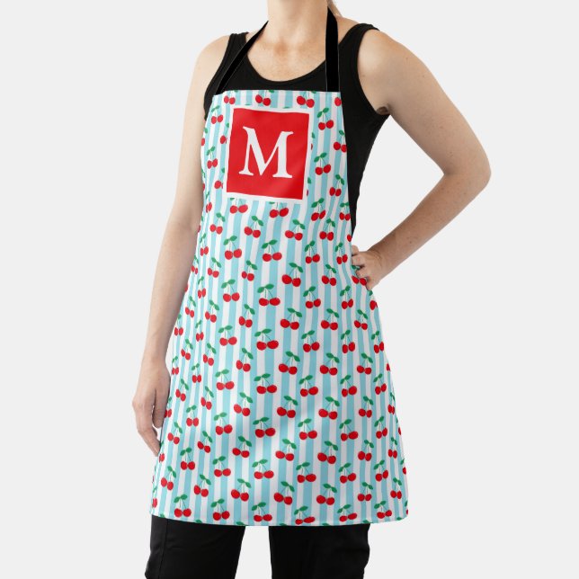Monogramm "Summer Light Blue & Red Cherries" Schürze (InSitu)
