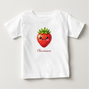 Monogramm süße Erdbeere kawaii Baby T-shirt