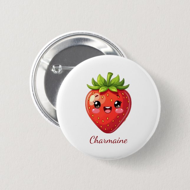 Monogramm süße Erdbeere kawaii Button (Vorne & Hinten)