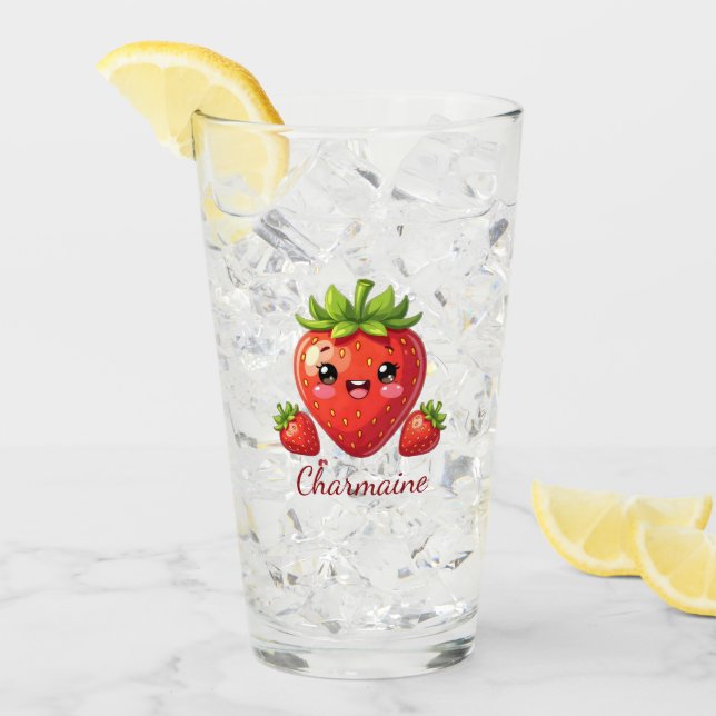 Monogramm süße Erdbeere kawaii Glas (Vorderseite Ice)