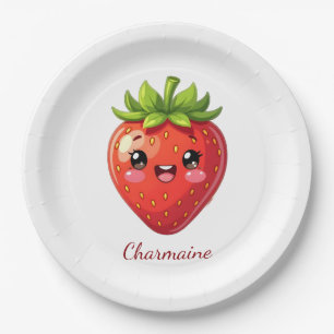 Monogramm süße Erdbeere kawaii Pappteller