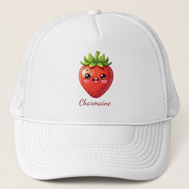 Monogramm süße Erdbeere kawaii Truckerkappe (Vorderseite)