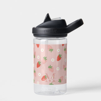 Monogramm süße Rosa und rote Erdbeeren Trinkflasche