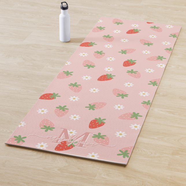 Monogramm süße Rosa und rote Erdbeeren Yogamatte (Beispiel)