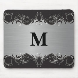 Monogramm Swirbel Schwarz und Silber Design Mousepad