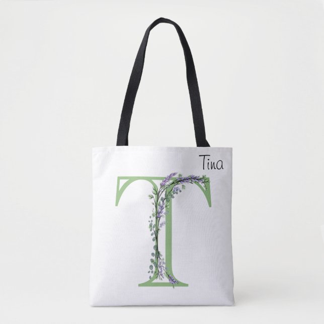 Monogramm T Lavendel Eukalyptus Tasche (Vorderseite)