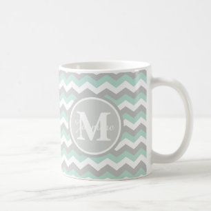 Monogramm-tadelloser grüner grauer Zickzack Kaffeetasse