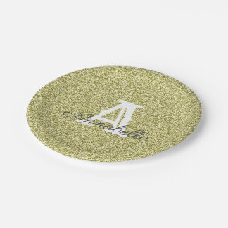 Monogramm-Tafel aus Gold und Glitzer Pappteller