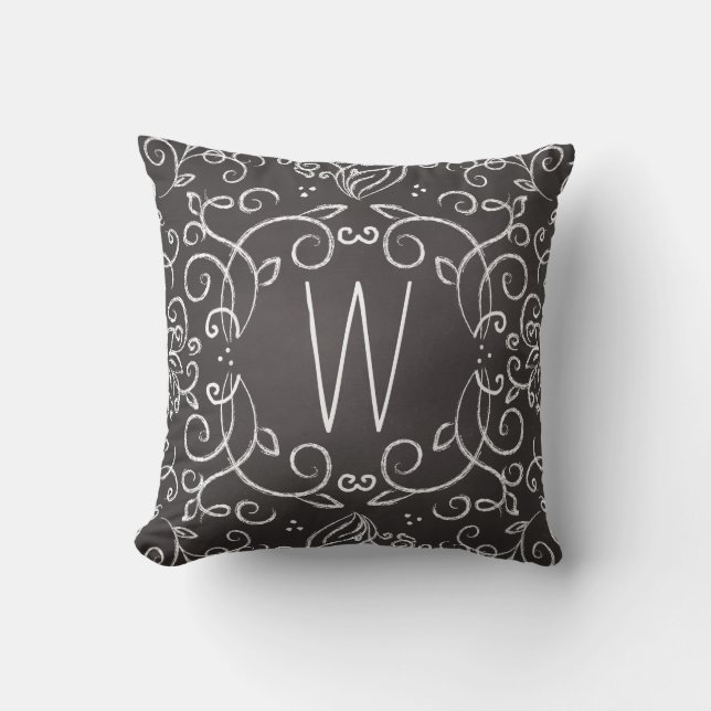 Monogramm-Tafel-Schwarzweiss-mit Filigran Kissen (Vorderseite)