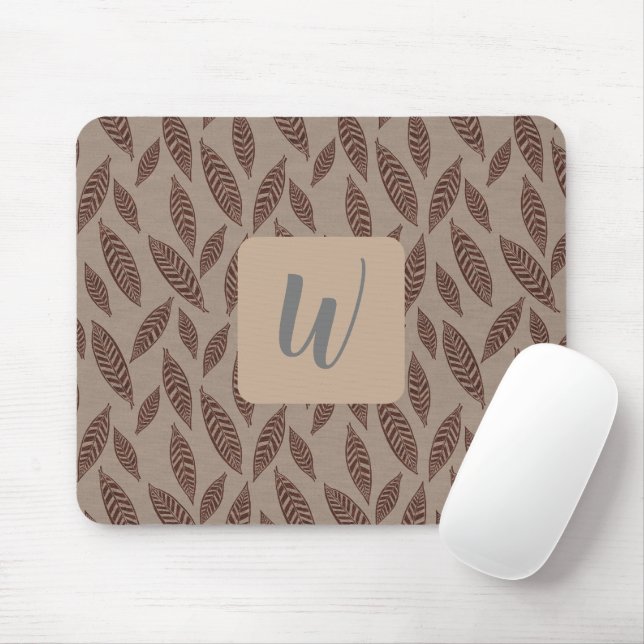 Monogramm Tan Botanische Blätter Mausklick Mousepad (Mit Mouse)