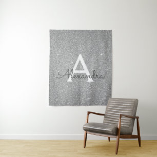 Monogramm-Tapisserie für Silver Sparkle-Glitzer Wandteppich